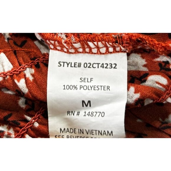 Sienna Sky Red Floral Blouse Womens M Short Sleeve Ruffle Hem 100% Polyester - Picture 5 of 10
